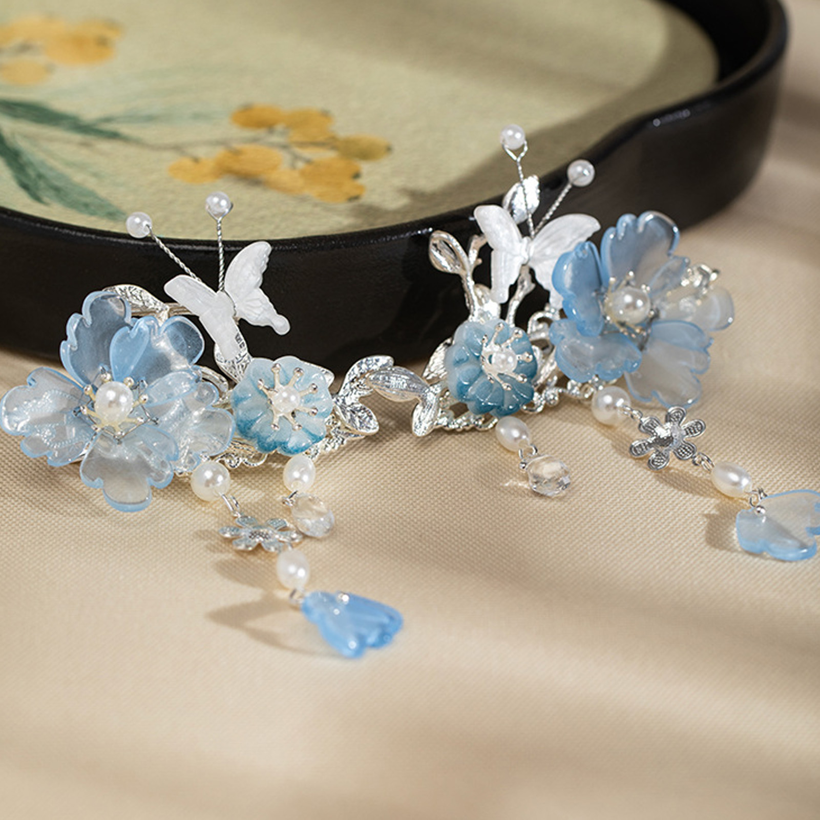 2 Buah Jepit Rambut Peony Biru - Hanbok Hair Pin ulasan dan harga