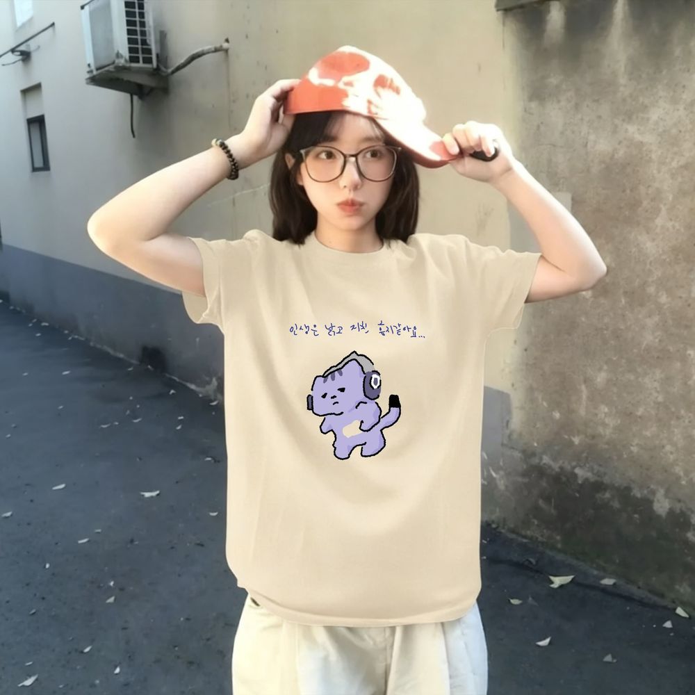 Kaus Gambar Cetak Teks Lucu 'L - Korean Women Lifestyle ulasan dan harga