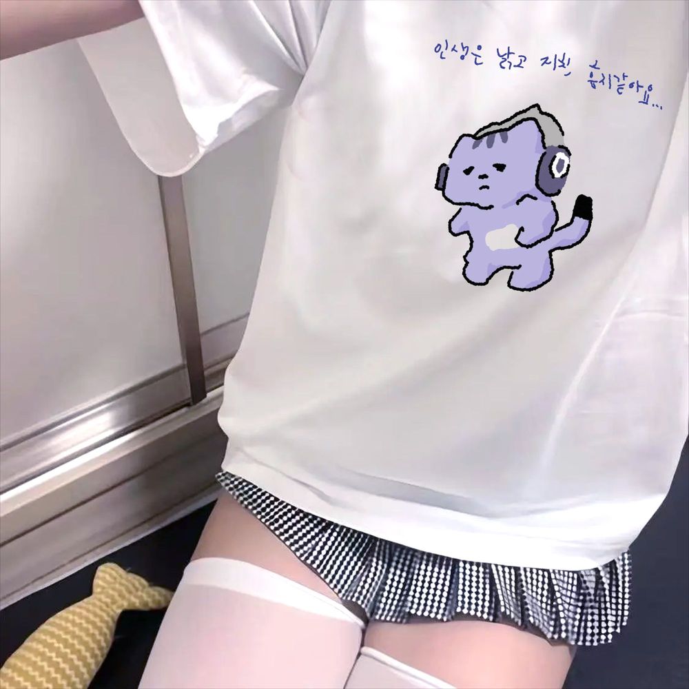 Kaus Gambar Cetak Teks Lucu 'L - Korean Women Lifestyle ulasan dan harga